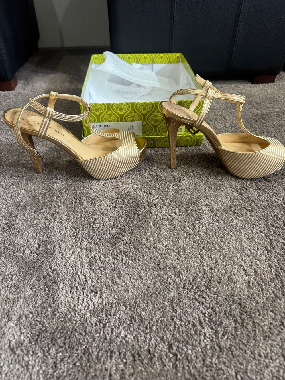 Gianni Bini Metallic Gold T-Strap Platform Heels